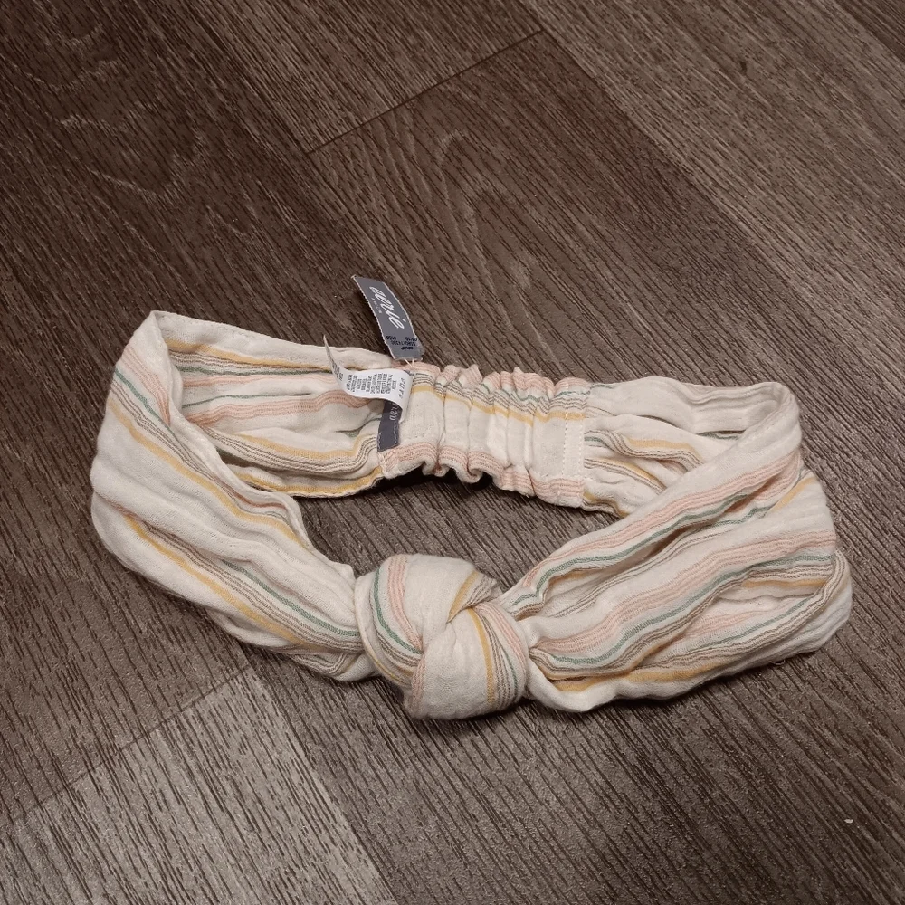 aerie Knotted Striped Headband - Cream with Pastel Yellow, Pink, and Green